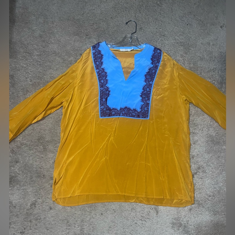 Tory Burch Elegant Mustard and Blue Women's Top